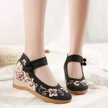 Винтажные туфли на танкетке, женские парусиновые туфли с вышивкой, повседневные туфли Мэри Джейн 35 белый