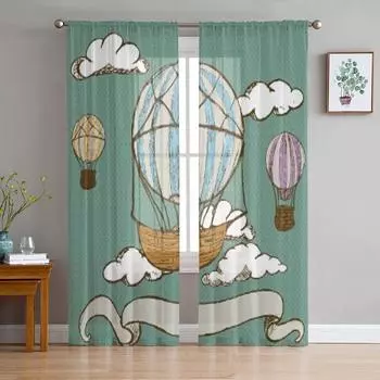 Винтажные тюлевые шторы с воздушными шарами для гостиной, прозрачные занавески для спальни, вуаль из органзы, декоративные украшения для окон 135W x 114H(cm)