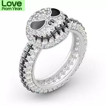 Винтажные тыквенные черепа смерти Хэллоуин блестящие белые циркониевые кристаллы кольца для женщин и девушек модные помолвочные украшения 9 серебряный