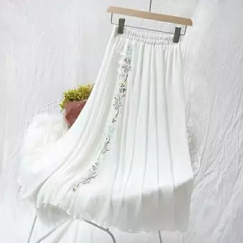 Винтажные юбки-феи с вышивкой и цветочной пуговицей, шифоновая юбка L белый
