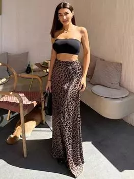 Винтажные юбки-трубы с леопардовым принтом, женские, 2024, уличные, шикарные, с высокой талией, длинная юбка, весенние, офисные, узкие, на молнии, юбки S бистр коричневый