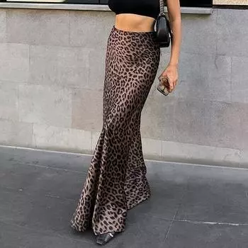 Винтажные юбки-трубы с леопардовым принтом, женские, 2024, уличные, шикарные, с высокой талией, длинная юбка, весенние, офисные, узкие, на молнии, юбки S леопардовый