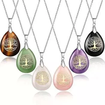 Винтажные украшения из натуральных полудрагоценных кристаллов, ожерелье из камня, подвеска из золотого древа жизни