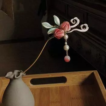 Винтажные украшения Персиковая брошь в виде цветка Антикварные аксессуары ханьфу Шелковая шпилька с бахромой Брошь-ступенька Корсаж