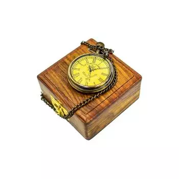 Винтажные унисекс карманные часы с античным латунным якорем, прозрачные, 2 дюйма, в деревянной коробке