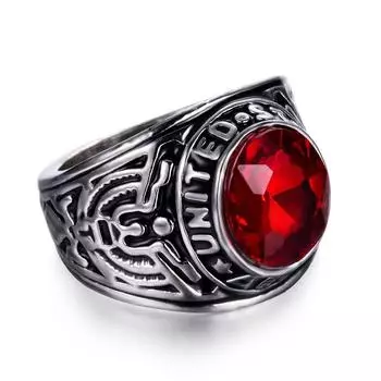 Винтажные ювелирные изделия из нержавеющей стали American Gi Eagle Ruby Titanium Steel Ring No. 7 красный