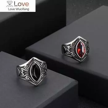 Винтажные ювелирные изделия из нержавеющей стали с красным камнем, резное мужское кольцо, индивидуальность, мода 7 красный