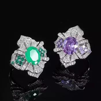 Винтажные ювелирные изделия Изумрудное кольцо Премиум Нишевый дизайн Roland Фиолетовый драгоценный камень Кольцо Кольцо изумрудный