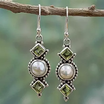 Винтажные ювелирные изделия Изысканные висячие серьги-капли Модные зеленые серьги-капли Квадратное сверло Элегантные 2.83*1cm