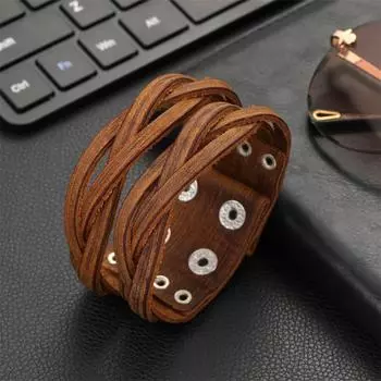 Винтажные ювелирные изделия ручной работы, плетение манжет, браслет из натуральной кожи для мужчин коричневый