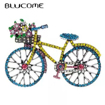Винтажные велосипедные броши Blucome со стразами для женщин, креативные модные украшения, 2 цвета в наличии, высокое качество, хороший подарок красный