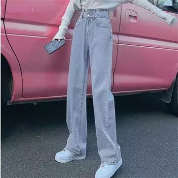 Винтажные весенние 2022, женские прямые джинсы с высокой талией, женские широкие джинсы, мешковатые женские джинсовые капри, брюки, джинсовые брюки для мамы S чёрный