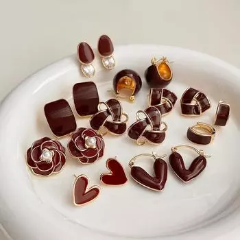 Винтажные винно-красные масляные серьги, легкие роскошные и нишевые пряжки для ушей, простые и универсальные, высококачественные серьги, ювелирные подарки