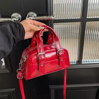 Винтажные винно-красные ручные квадратные сумки для женщин, новые универсальные фактурные сумки для поездок на работу, большая вместимость, одно плечо, сумка через плечо (20cm<Max Length<30cm)