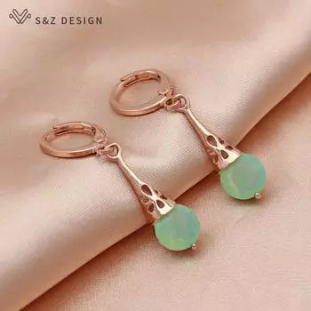 Винтажные висячие серьги цвета розового золота с круглыми кристаллами и каплями воды для женщин, классические ювелирные изделия для свадебной вечеринки