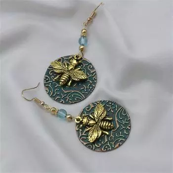 Винтажные висячие серьги с гравировкой пчелы, богемные шикарные обручальные серьги-капли на свадьбу, ювелирные изделия с узором ручной работы