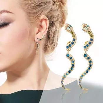 Винтажные волнистые серьги со стразами в виде змеи, инкрустированные женскими вечерними банкетными серьгами, очаровательные ювелирные изделия