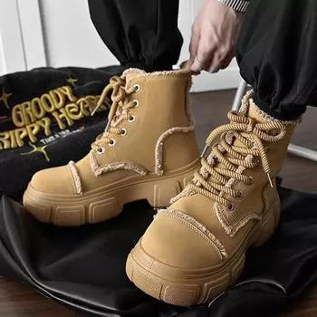 Винтажные высокие сапоги на толстом каблуке для мужчин, осень и зима, новый тренд, модный микс, ботильоны на среднем каблуке 39 жёлтый