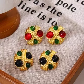 Винтажные высококачественные геометрические круглые и овальные серьги чёрный