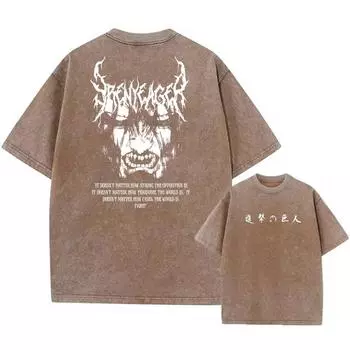 Винтажные выстиранные футболки Хип-хоп Ретро Панк Аниме Атака Титанов Принт Хлопковые футболки Харадзюку Женские Мужские Летний топ S