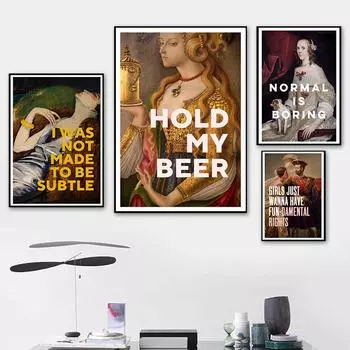 Винтажные забавные феминистские художественные цитаты, холст, картина, пара, декор в общежитии, современный ретро, абстрактная фигура, настенный художественный постер для спальни, декор без рамки 21*30cm