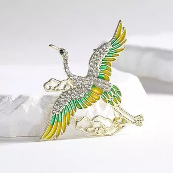 Винтажные зеленые эмалевые крылья, стразы, журавлиные облака, броши для женщин, летящие птицы Феникс, значки на лацкан, значки животных, украшения для вечеринок