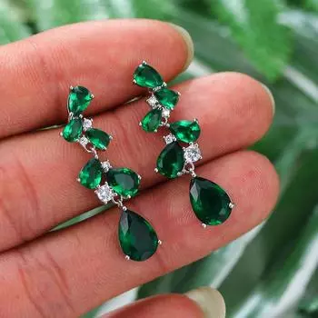 Винтажные зеленые, белые, синие, фиолетовые, желтые, красные серьги-капли с камнями, длинные висячие серьги серебряного цвета с листьями, геометрические свадебные серьги белый