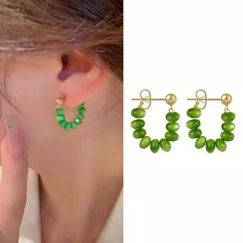 Винтажные зеленые хрустальные бусины, дизайнерские металлические геометрические серьги-кольца для модных женщин и девочек, вечерние ювелирные изделия, подарки