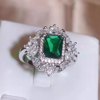 Винтажные зеленые кольца с фианитами для женщин, вечерние благородные аксессуары, женские кольца высокого качества, темпераментный стиль, ретро ювелирные изделия, регулируемые ювелирные изделия Resizable зелёный