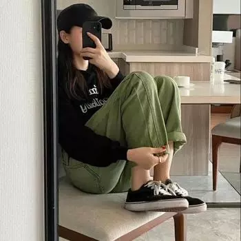 Винтажные зеленые прямые джинсы с высокой талией, женские летние новые простые свободные модные женские костюмы в корейском стиле