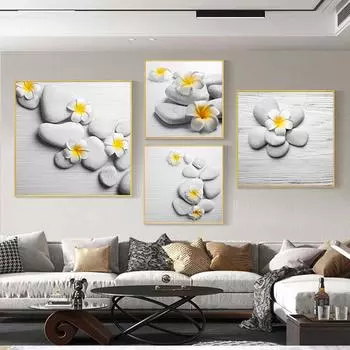 Винтажные желтые цветы, спа, холст, картина, настенное искусство, дзен, каменные постеры и принты для ванной комнаты, настенное искусство, домашний декор, Cuadros 20x20cm (8X8 inch)