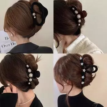 Винтажные жемчужные когти для волос, модные флокированные заколки для волос, большие заколки в форме акулы, заколки для волос, заколки для женщин, аксессуары для волос, головные уборы