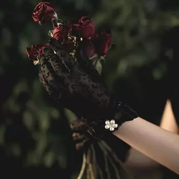 Винтажные жемчужные танцевальные свадебные аксессуары вечерние перчатки с бантом и цветком перчатки с закрытыми пальцами сетчатые варежки C