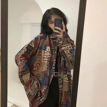 Винтажные женские блузки в уличном стиле, свободные элегантные рубашки с длинным рукавом, женские повседневные топы с отложным воротником XL красный