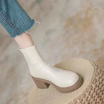 Винтажные женские ботильоны, модные, с круглым носком, короткие, эластичные, осенне-зимние, женские, лаконичные, на толстом каблуке 35