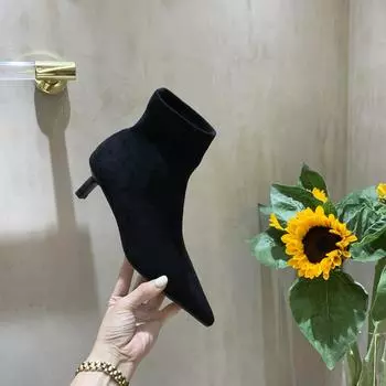 Винтажные женские ботильоны, модные туфли с острым носком, осенне-зимние туфли на высоком каблуке, элегантные женские ботильоны с эластичной подошвой, дизайнерские 35