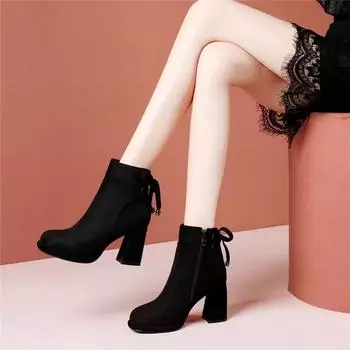 Винтажные женские ботильоны на толстом каблуке, модные элегантные, с круглым носком, современные, короткие, осенне-зимние, женские туфли 35