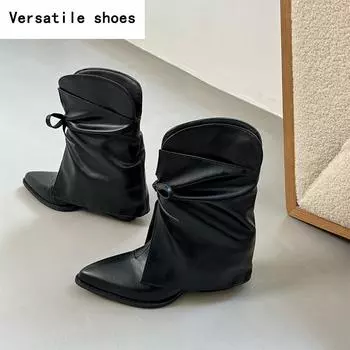 Винтажные женские ботильоны на толстом каблуке, модные туфли с острым носком, осенне-зимние лаконичные короткие ботильоны 35