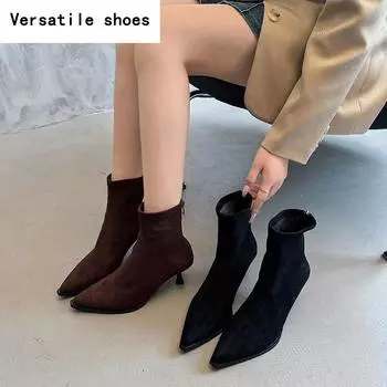 Винтажные женские ботильоны на высоком каблуке, модные танцевальные туфли для выпускного вечера, женские узкие короткие ботильоны с острым носком 35