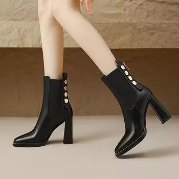 Винтажные женские ботинки челси, модные элегантные туфли с квадратным носком, осень-зима, толстые женские короткие ботинки на высоком каблуке 35