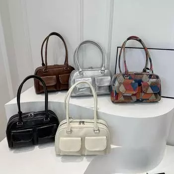 Винтажные женские деловые сумки через плечо, простые женские сумки для поездок на работу, женская сумка из искусственной кожи, подмышечная сумка, большие сумки-кошельки 28x10x16.5cm бежевый