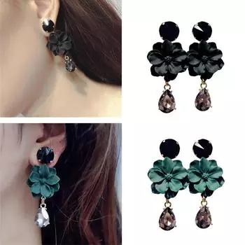 Винтажные женские длинные серьги-капли с цветочным кулоном, серьги-капли для банкетов, коктейлей и вечеринок зелёный