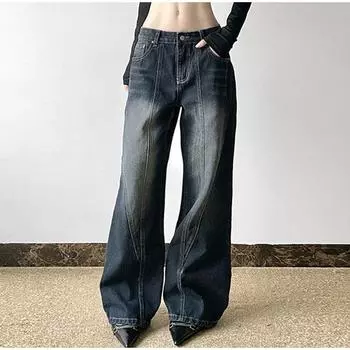 Винтажные женские джинсы с широкими штанинами Harajuku Baggy Denim Брюки Свободные уличные брюки 2025 Весна Осень Корейская мода S синий