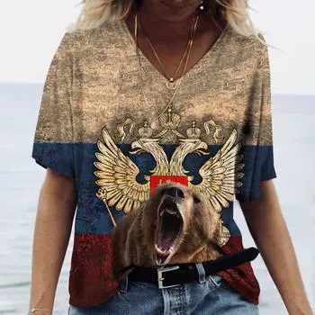 Винтажные женские футболки, летние русские футболки в стиле Харадзюку, 3d футболки, женские топы с короткими рукавами, свободные повседневные уличные футболки для девочек L