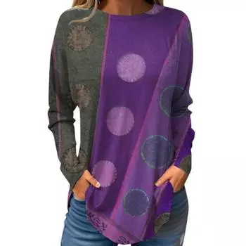 Винтажные женские футболки с длинным рукавом с 3D-принтом, цветочный круглый вырез, топ для женской одежды S