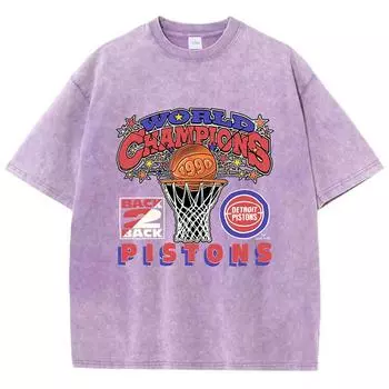 Винтажные женские футболки с кислотной стиркой, с принтами «Чемпионат мира», «Pistons», топы, хлопковые футболки оверсайз с круглым вырезом, одежда S