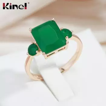 Винтажные женские кольца Kinel с квадратным темно-зеленым кубическим цирконом 7