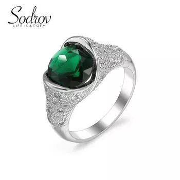 Винтажные женские кольца SODROV с зеленым цирконом 6
