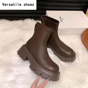 Винтажные женские короткие сапоги на платформе, модные молнии сзади, длинные сапоги в стиле рыцаря, туфли на квадратном каблуке Largas De Mujer 35