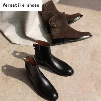 Винтажные женские ковбойские сапоги в стиле вестерн, модные туфли с боковыми молниями, осень-зима, на низком каблуке, женские короткие сапоги в стиле рыцаря 35